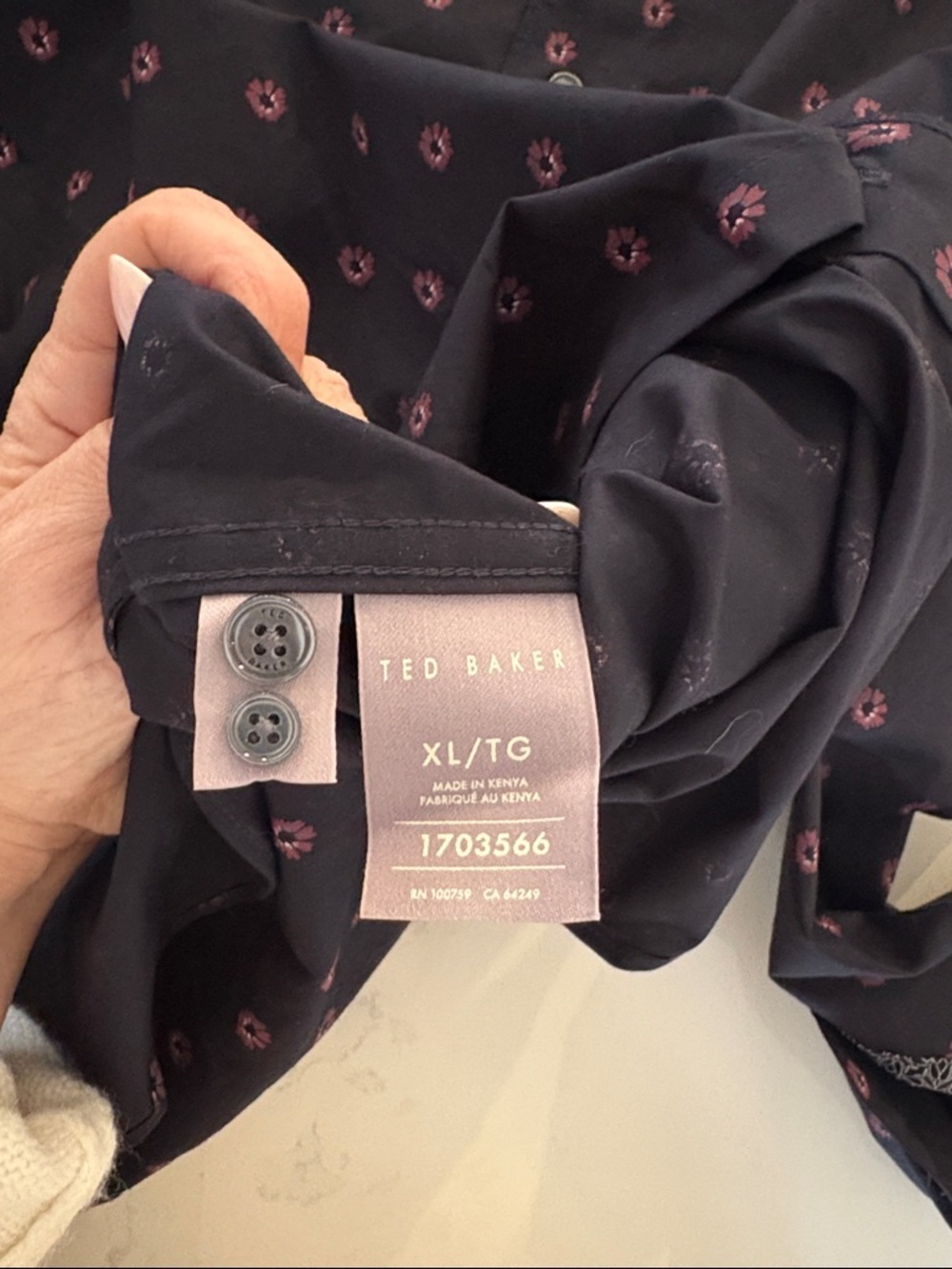 Ted Baker Navy Button-Down Shirt with Pink Floral Pattern Size XL - Picture 10 of 11